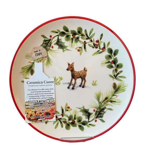 Ceramica Cuore Christmas Ceramic Appetizer Plates 8in Made in Italy Set of 4 New - Picture 12 of 15